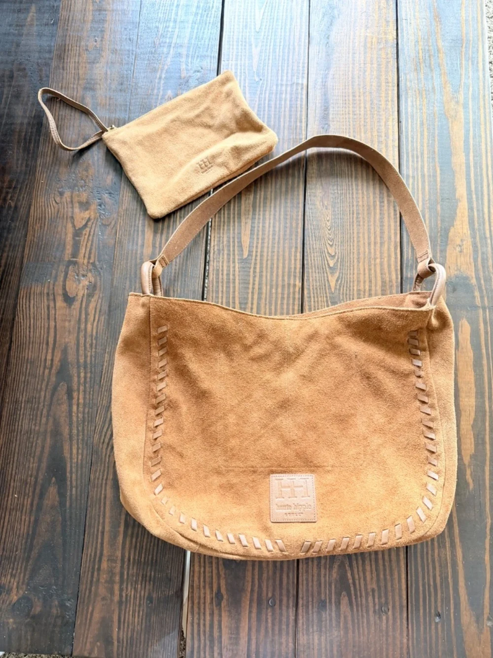 NWOT Haute Hippie Style Suede Leather Hobo Bag & Pouch